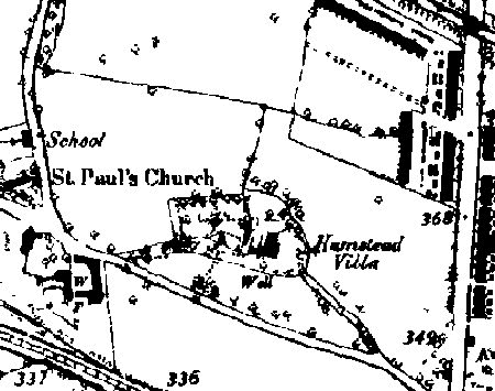 Map showing original site of St Pauls church