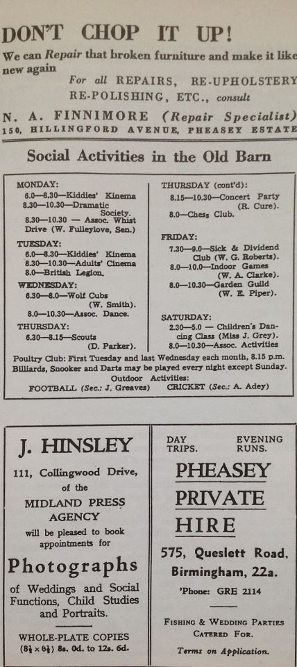 Advert for events at the Barn